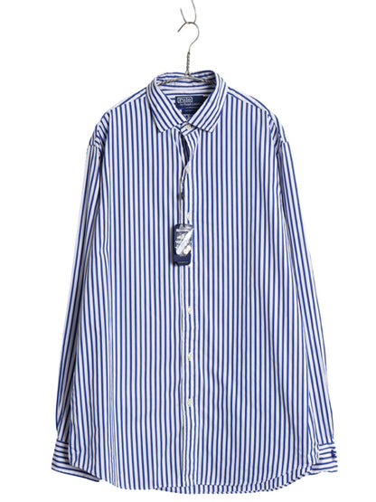 デッドストック ポロ ラルフローレン ストライプ 長袖 シャツ メンズ XL / コットン CUSTOM FIT 細身 ワンポイント ツートン 大きいサイズ
