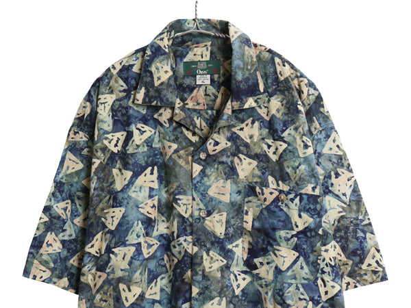 90s オービス オープンカラー 半袖 シャツ メンズ XL / オールド コットン 総柄 デザイン 開襟 ボックス ゆったり カジュアル 大きいサイズ