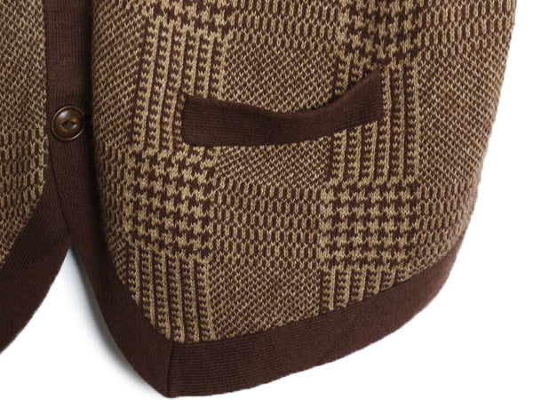 00s ポロ ラルフローレン ニット ベスト メンズ M オールド カシミヤ コットン リネン シルク セーター チェック 切替 重ね着 トラッド 茶