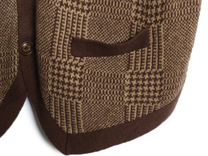 00s ポロ ラルフローレン ニット ベスト メンズ M オールド カシミヤ コットン リネン シルク セーター チェック 切替 重ね着 トラッド 茶