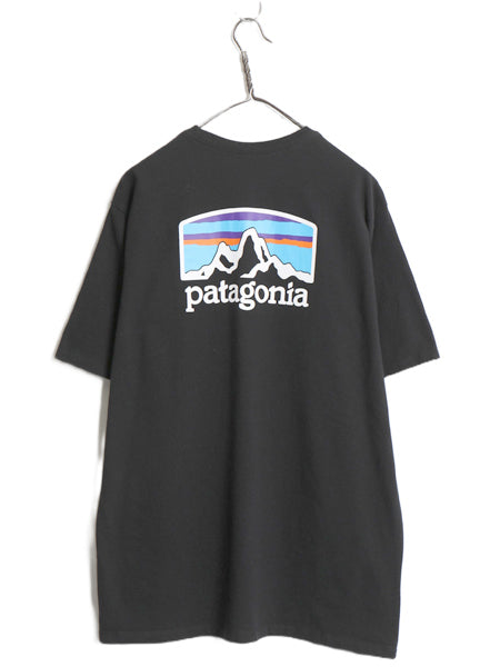 パタゴニア 両面 プリント 半袖 Tシャツ メンズ L / アウトドア バックプリント ロゴ イラスト グラフィック クルーネック カットソー 黒