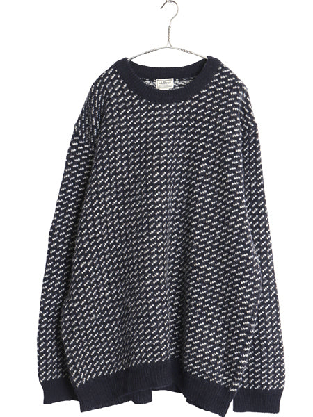 ノルウェー製 エルエルビーン バーズアイ ニット セーター メンズ XXL / 古着 アウトドア ウール ノルディック 総柄 大きいサイズ ネイビー