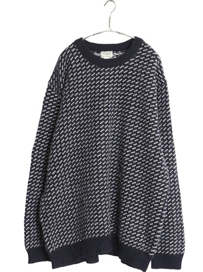 ノルウェー製 エルエルビーン バーズアイ ニット セーター メンズ XXL / 古着 アウトドア ウール ノルディック 総柄 大きいサイズ ネイビー