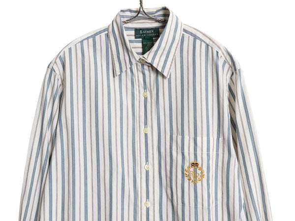 90s ローレン ラルフローレン ストライプ 長袖 シャツ レディース M 程 古着 オールド ポロ コットン ブラウス ワンポイント マルチカラー