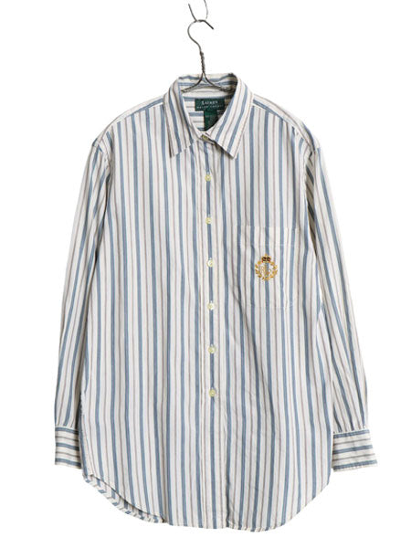 90s ローレン ラルフローレン ストライプ 長袖 シャツ レディース M 程 古着 オールド ポロ コットン ブラウス ワンポイント マルチカラー