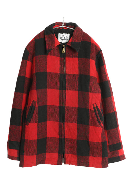 70s USA製 ウールリッチ ウール ジャケット メンズ L / ヴィンテージ 裏 ボア パイル フリース ハーフコート ブロック チェック フルジップ