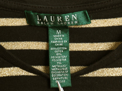 00s ローレン ラルフローレン ボーダー 長袖 Tシャツ レディース M / オールド ロンT コットン ストレッチ カットソー ツートン 黒 金 ラメ