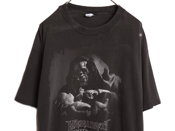 90s USA製 ★ メガデス スカル イラスト プリント Tシャツ メンズ XL / オールド オフィシャル 雰囲気系 当時物 バンド ロック メタル 黒