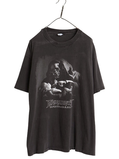 90s USA製 ★ メガデス スカル イラスト プリント Tシャツ メンズ XL / オールド オフィシャル 雰囲気系 当時物 バンド ロック メタル 黒