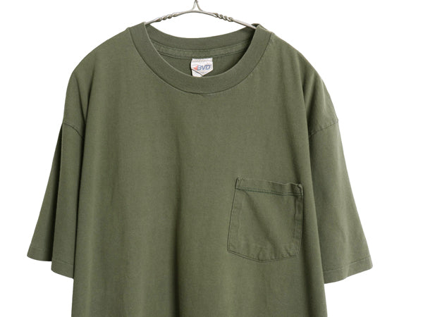90s BVD ポケット付き 無地 半袖 Tシャツ メンズL / オールド 無地T ポケT シングルステッチ ヘビーウェイト コットン カットソー ブランク