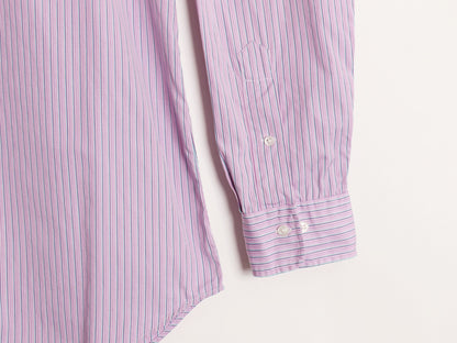 00s ラルフローレン ストライプ 長袖 シャツ メンズ L 程 オールド ポロ REGENT CLASSIC FIT コットン ポニー無し ドレス 紫 マルチカラー