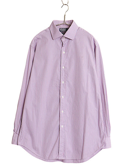 00s ラルフローレン ストライプ 長袖 シャツ メンズ L 程 オールド ポロ REGENT CLASSIC FIT コットン ポニー無し ドレス 紫 マルチカラー