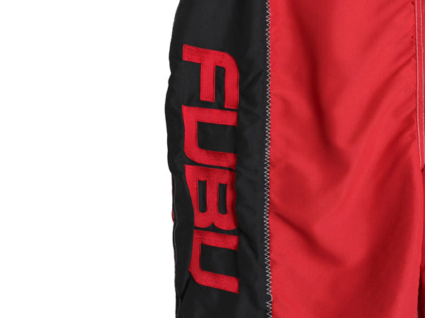 90s ☆ FUBU ナイロン ショートパンツ メンズ L / オールド Y2K ロゴ刺繍 ナイロン サーフ スイム ツートン 水陸両用 インナー付き レッド