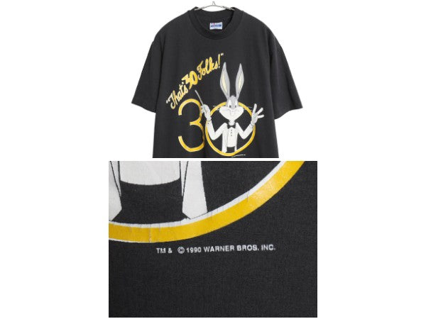 90s USA製 ワーナー バックスバニー プリント Tシャツ メンズ レディース L / オールド キャラクター イラスト シングルステッチ ブラック