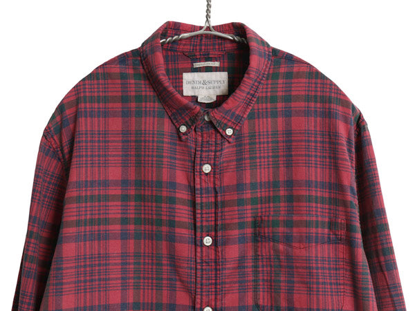 デニム&サプライ ラルフローレン チェック 長袖 ボタンダウン シャツ メンズ XL ポロ REGULAR FIT オックスフォード ポケット 大きいサイズ