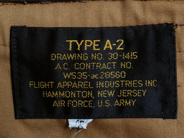 00s FLIGHT APPAREL INDUSTRIES A-2 タイプ 本革レザー フライト ジャケット メンズ M 程/ 古着 オールド 革ジャン ボンバー ジャンパー 茶