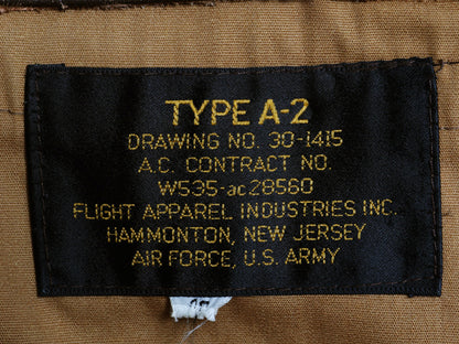 00s FLIGHT APPAREL INDUSTRIES A-2 タイプ 本革レザー フライト ジャケット メンズ M 程/ 古着 オールド 革ジャン ボンバー ジャンパー 茶