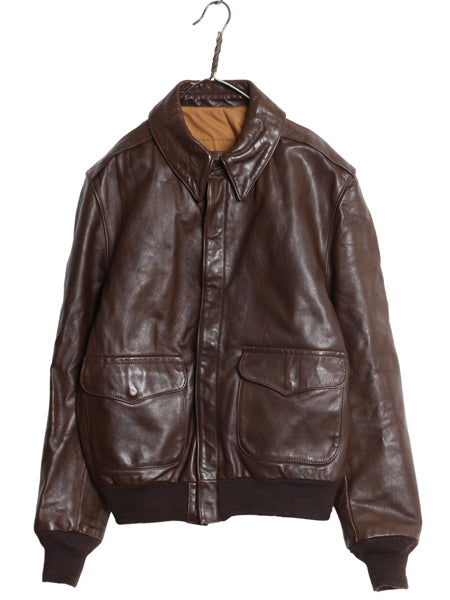 00s FLIGHT APPAREL INDUSTRIES A-2 タイプ 本革レザー フライト ジャケット メンズ M 程/ 古着 オールド 革ジャン ボンバー ジャンパー 茶