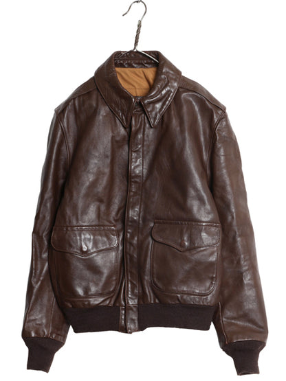 00s FLIGHT APPAREL INDUSTRIES A-2 タイプ 本革レザー フライト ジャケット メンズ M 程/ 古着 オールド 革ジャン ボンバー ジャンパー 茶