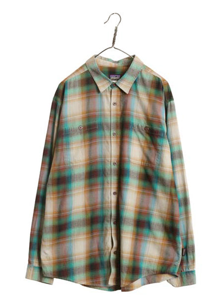 パタゴニア ロングスリーブ オーガニック ピマ コットン シャツ メンズ XL 14年製 アウトドア 長袖シャツ オンブレ チェック 大きいサイズ