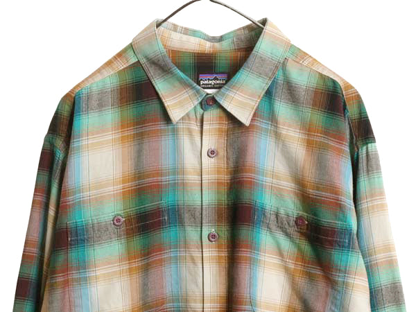 パタゴニア ロングスリーブ オーガニック ピマ コットン シャツ メンズ XL 14年製 アウトドア 長袖シャツ オンブレ チェック 大きいサイズ