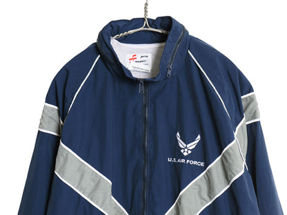 00s 米軍実物 US AIR FORCE ナイロン トレーニング ジャケット MEDIUM REGULAR 古着 04年製 オールド 軍物 USAF ミリタリー ジャンパー 青