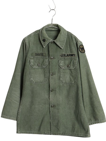 60s 米軍実物 US ARMY コットン サテン ユーティリティ シャツ メンズ S 程 / 65年製 ヴィンテージ ミリタリー 筒袖 3rd OG107 フルパッチ
