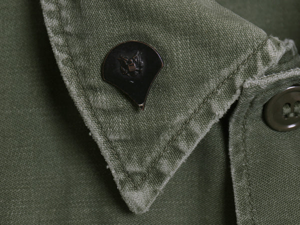 60s 米軍実物 US ARMY コットン サテン ユーティリティ シャツ メンズ S 程 / 65年製 ヴィンテージ ミリタリー 筒袖 3rd OG107 フルパッチ