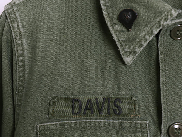 60s 米軍実物 US ARMY コットン サテン ユーティリティ シャツ メンズ S 程 / 65年製 ヴィンテージ ミリタリー 筒袖 3rd OG107 フルパッチ