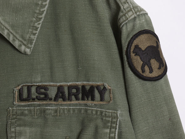 60s 米軍実物 US ARMY コットン サテン ユーティリティ シャツ メンズ S 程 / 65年製 ヴィンテージ ミリタリー 筒袖 3rd OG107 フルパッチ