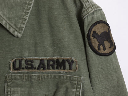 60s 米軍実物 US ARMY コットン サテン ユーティリティ シャツ メンズ S 程 / 65年製 ヴィンテージ ミリタリー 筒袖 3rd OG107 フルパッチ