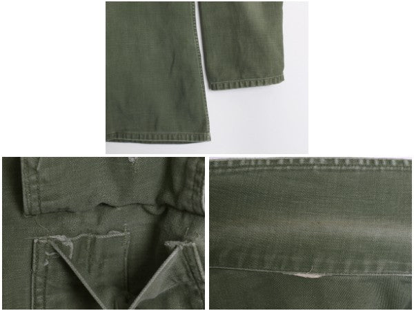 60s 米軍実物 US ARMY コットン サテン ユーティリティ シャツ メンズ S 程 / 65年製 ヴィンテージ ミリタリー 筒袖 3rd OG107 フルパッチ