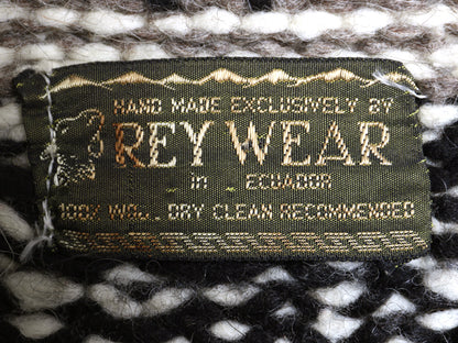 エクアドル製 REY WEAR ウール ニット カーディガン メンズ M 程/ ハンドメイド セーター 前開き ネイティブ インカ アステカ 総柄 羽織り