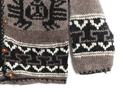 エクアドル製 REY WEAR ウール ニット カーディガン メンズ M 程/ ハンドメイド セーター 前開き ネイティブ インカ アステカ 総柄 羽織り