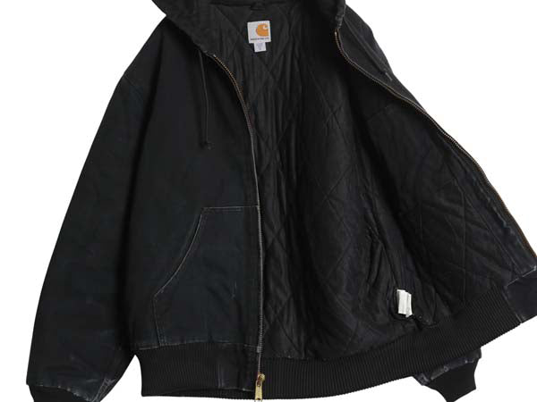US企画 USA製 カーハート アクティブ ジャケット メンズ M / ダック フード パーカー 中綿 キルティング ライナー ブルゾン ジャンパー 黒