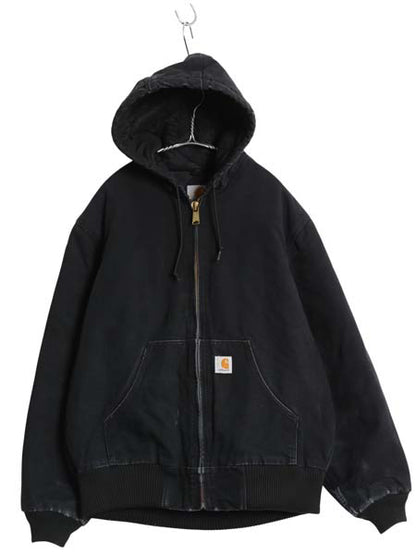 US企画 USA製 カーハート アクティブ ジャケット メンズ M / ダック フード パーカー 中綿 キルティング ライナー ブルゾン ジャンパー 黒