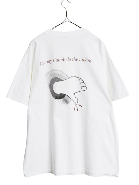 00s ★ サムズダウン イラスト プリント Tシャツ メンズ XL / オールド メッセージ グラフィック ジョーク ヘビーウェイト 大きいサイズ 白