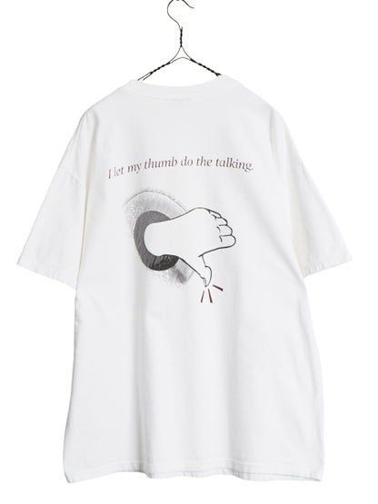 00s ★ サムズダウン イラスト プリント Tシャツ メンズ XL / オールド メッセージ グラフィック ジョーク ヘビーウェイト 大きいサイズ 白