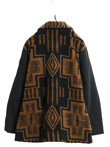 ペンドルトン ネイティブ柄 パイル フリース ジャケット メンズ L フルジップ 総柄 ボア コットン 切替 ブルゾン ジャンパー コート 黒 茶