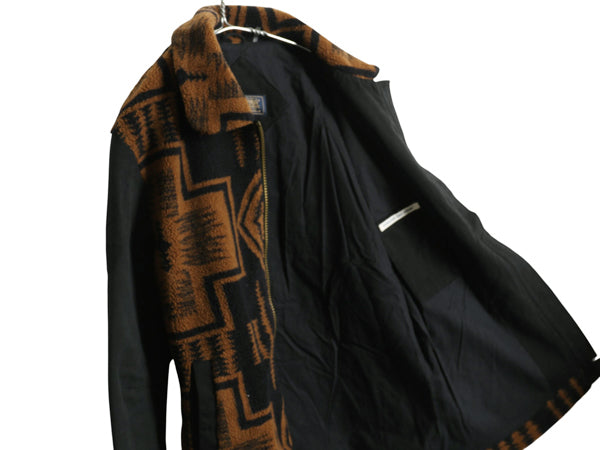 ペンドルトン ネイティブ柄 パイル フリース ジャケット メンズ L フルジップ 総柄 ボア コットン 切替 ブルゾン ジャンパー コート 黒 茶
