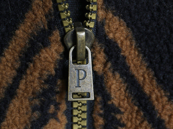 ペンドルトン ネイティブ柄 パイル フリース ジャケット メンズ L フルジップ 総柄 ボア コットン 切替 ブルゾン ジャンパー コート 黒 茶