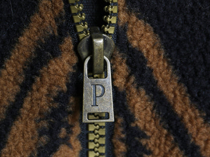 ペンドルトン ネイティブ柄 パイル フリース ジャケット メンズ L フルジップ 総柄 ボア コットン 切替 ブルゾン ジャンパー コート 黒 茶