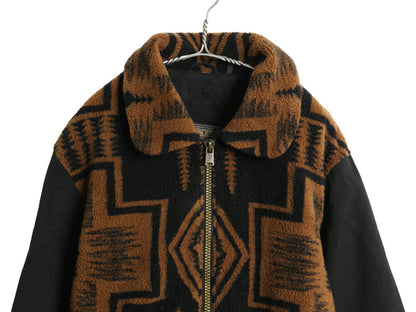 ペンドルトン ネイティブ柄 パイル フリース ジャケット メンズ L フルジップ 総柄 ボア コットン 切替 ブルゾン ジャンパー コート 黒 茶
