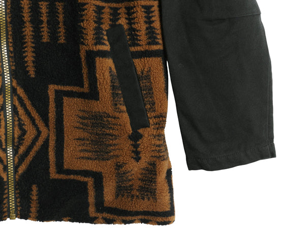 ペンドルトン ネイティブ柄 パイル フリース ジャケット メンズ L フルジップ 総柄 ボア コットン 切替 ブルゾン ジャンパー コート 黒 茶