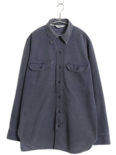 70s USA製 ウールリッチ シャモア クロス 長袖 シャツ メンズ L / ヴィンテージ ネルシャツ ヘビーウェイト コットン フランネル 無地 紺