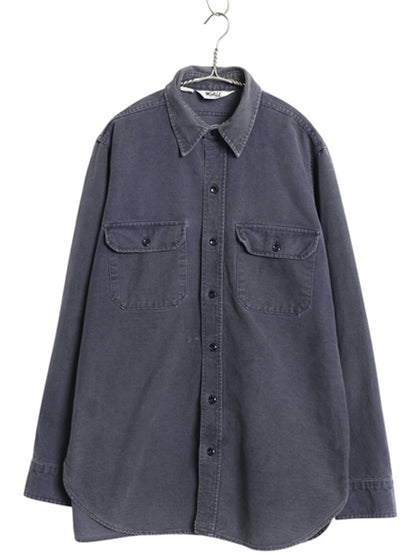 70s USA製 ウールリッチ シャモア クロス 長袖 シャツ メンズ L / ヴィンテージ ネルシャツ ヘビーウェイト コットン フランネル 無地 紺