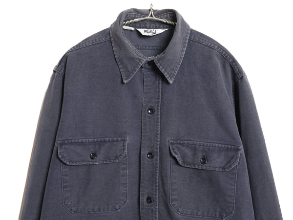 70s USA製 ウールリッチ シャモア クロス 長袖 シャツ メンズ L / ヴィンテージ ネルシャツ ヘビーウェイト コットン フランネル 無地 紺