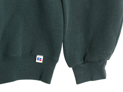 90s ラッセル 2段 ロゴ 刺繍 スウェット メンズ レディース L / オールド トレーナー 裏起毛 前V クルーネック シンプル ゆったり グリーン
