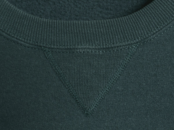 90s ラッセル 2段 ロゴ 刺繍 スウェット メンズ レディース L / オールド トレーナー 裏起毛 前V クルーネック シンプル ゆったり グリーン