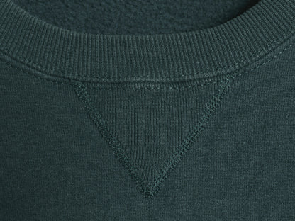 90s ラッセル 2段 ロゴ 刺繍 スウェット メンズ レディース L / オールド トレーナー 裏起毛 前V クルーネック シンプル ゆったり グリーン